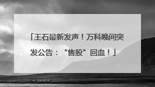 王石最新发声！万科晚间突发公告：“售股”回血！
