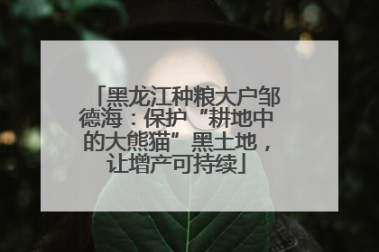 黑龙江种粮大户邹德海：保护“耕地中的大熊猫”黑土地，让增产可持续